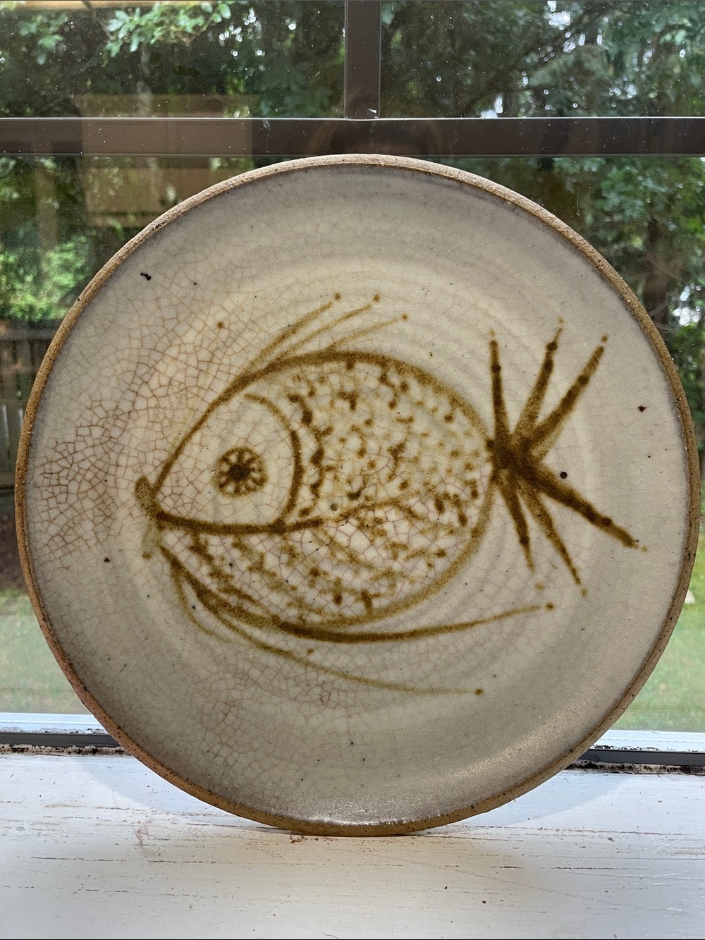 Artisan |HandThrown |Studio | Pottery|Cream Brown | Fish Motif |Stoneware Plate